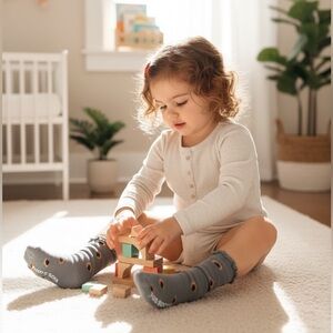 Gray Kids Socks with Ruffle Trim Rainbow Patterns